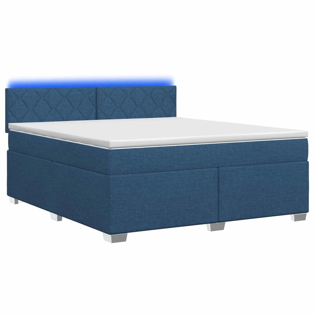 Letto con Box Spring, Materasso e LED Blu 160 x 200 cm Tessuto 3451993