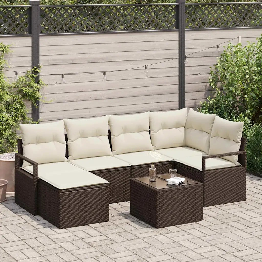 Set di divani con cuscino 7 pcs Marrone e Crema polyrattan 3355127