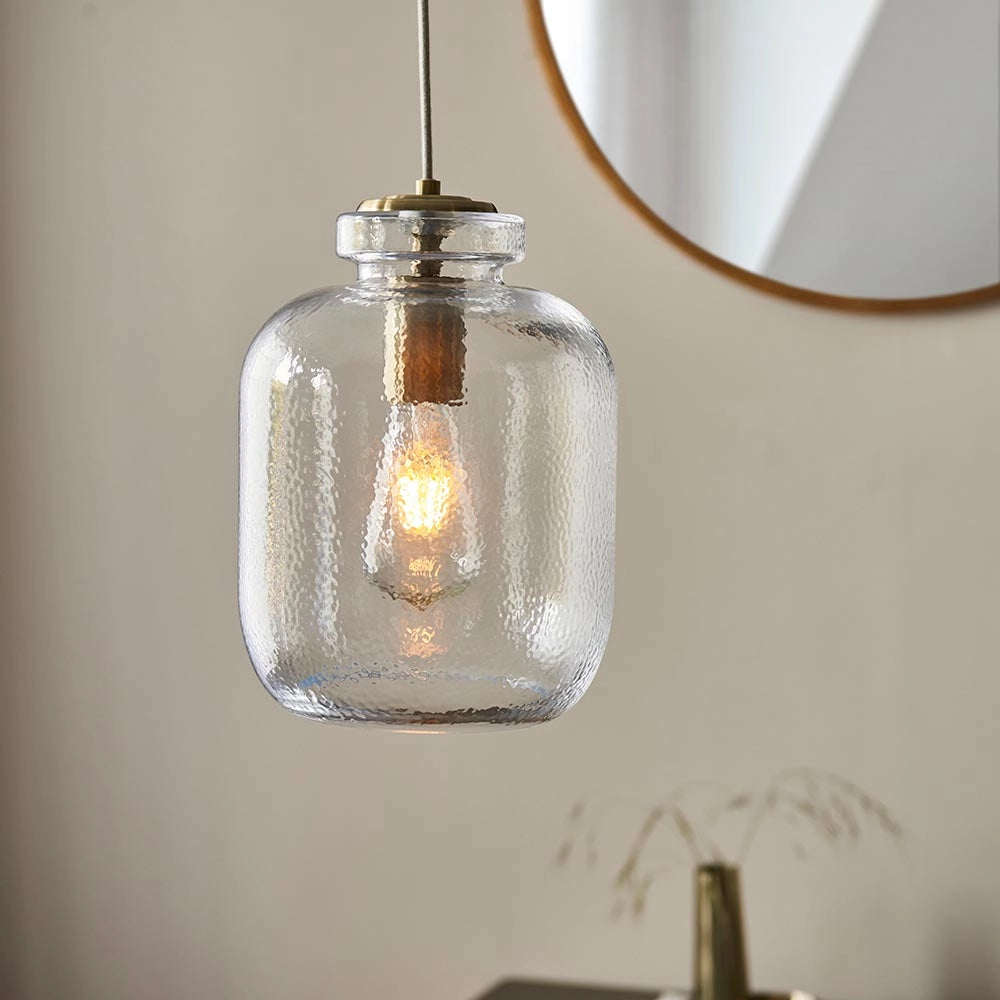 Lampada a sospensione rustica ovale vetro trasparente E27 Endon