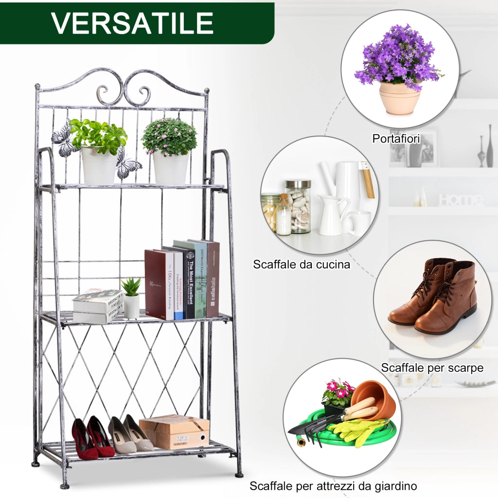 Scaffale Fioriera 3 Ripiani Pieghevole ¨C Xylo ¨C Argento Giardino Balcone