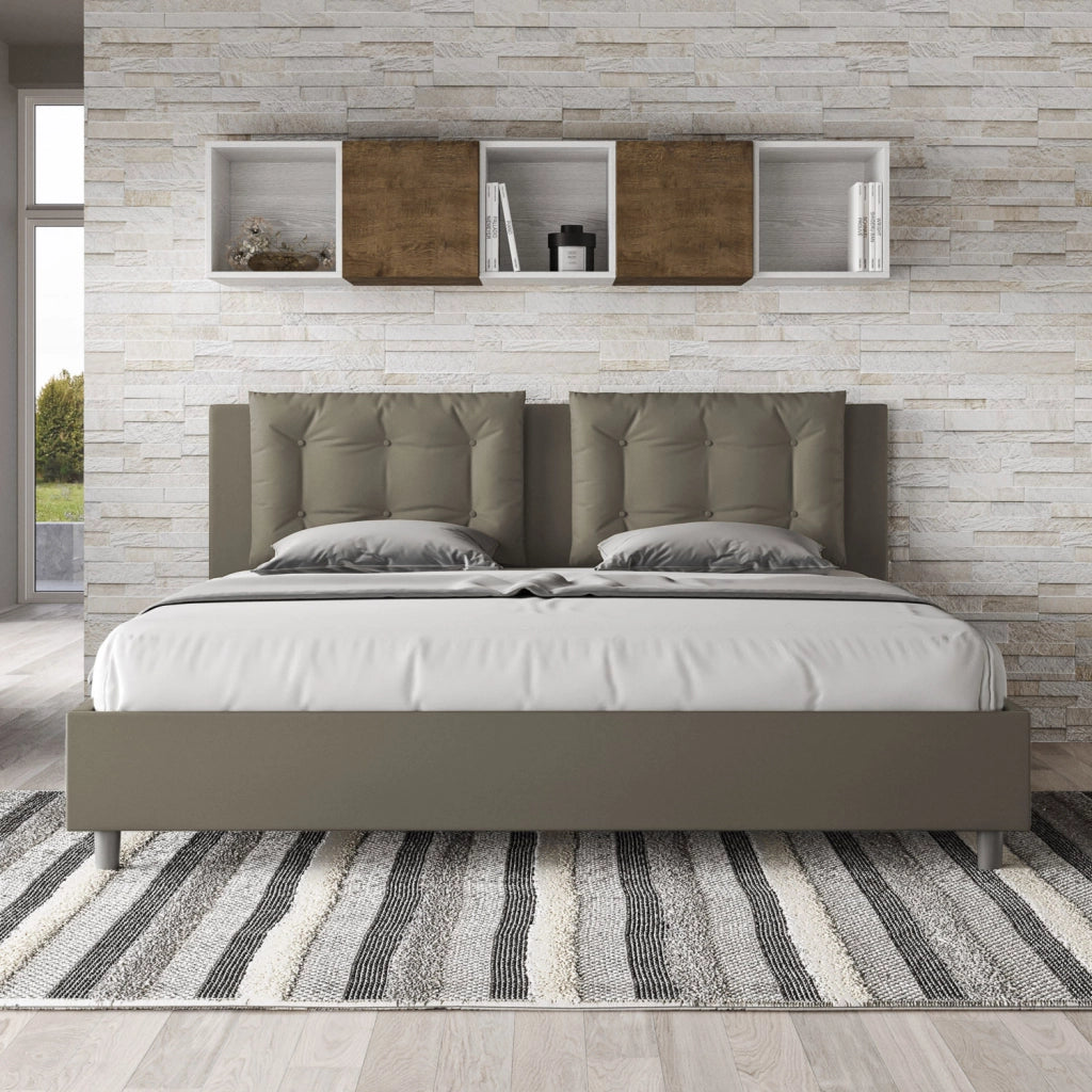 BS COM Letto con rete imbottito 180x210 similpelle cappuccino