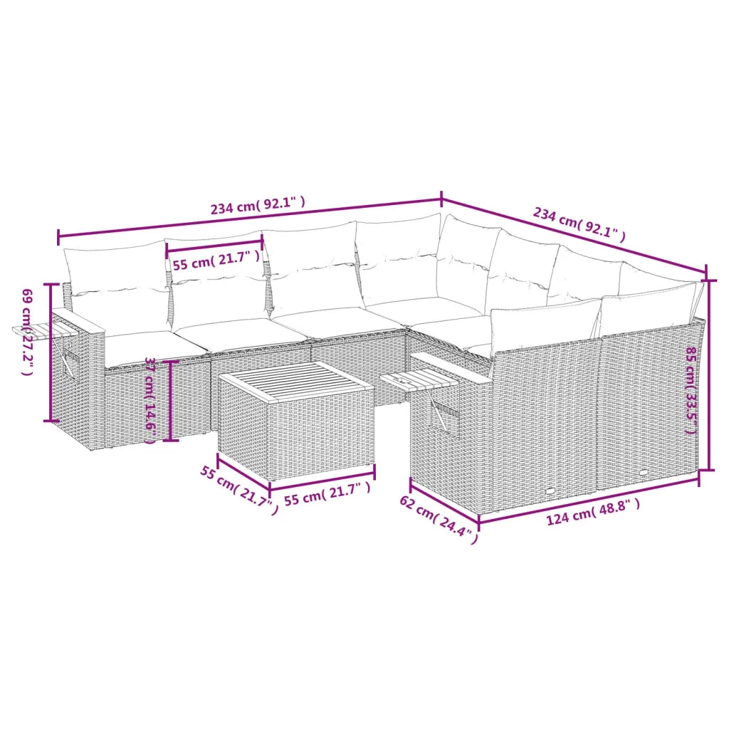 Set Divano da Giardino 9 pz con Cuscini Grigio in Polyrattan 3259071