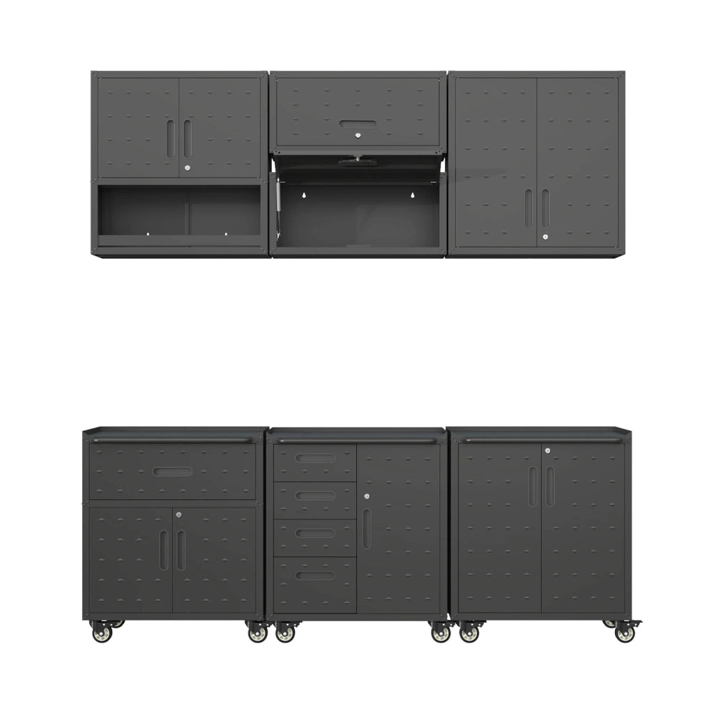 Mobili contenitore per garage 6 moduli acciaio, nero