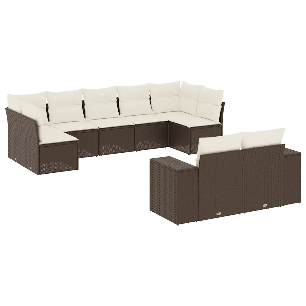 Set Divani da Giardino 9pz con Cuscini Marrone in Polyrattan 3255360