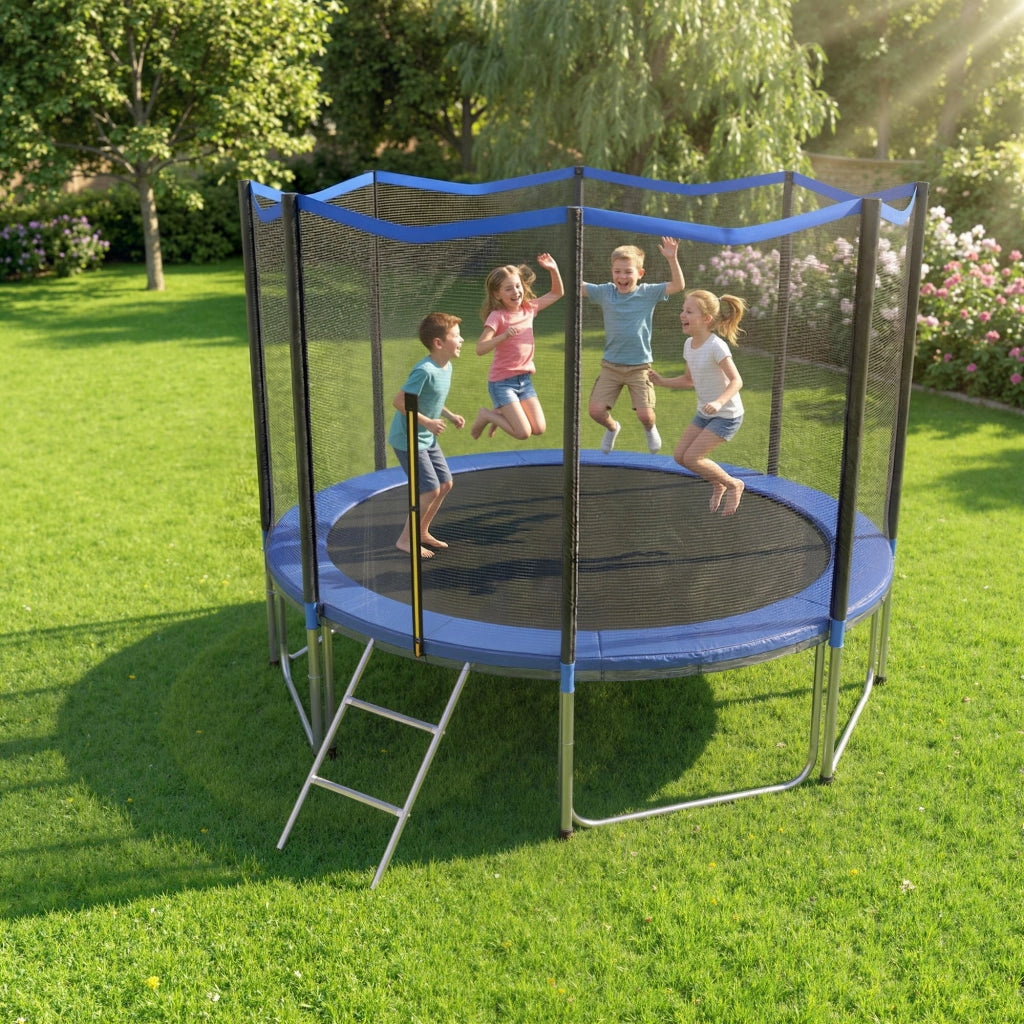 Trampolino 305 cm con rete di protezione e scaletta per esterni.