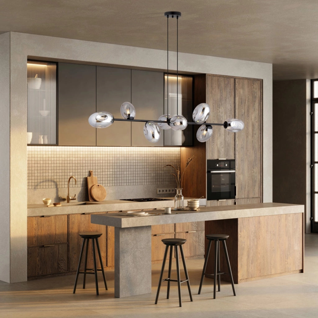 Lampadario Emibig Pandora 8 luci E14 nero cromo vetro