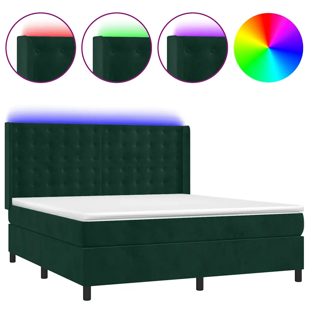 Letto a Molle con Materasso e LED Verde Scuro 180x200cm Velluto 3139820