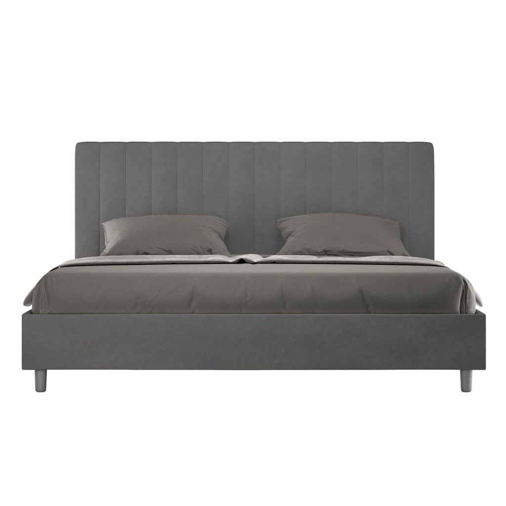BS COM Letto matrimoniale king size contenitore imbottito 200x210 microfibra grigio