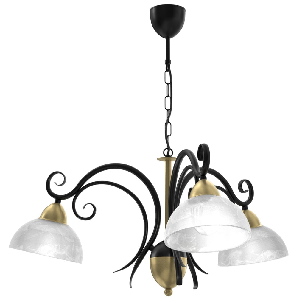 Lampada a sospensione Aurora 3 luci vetro nero ottone