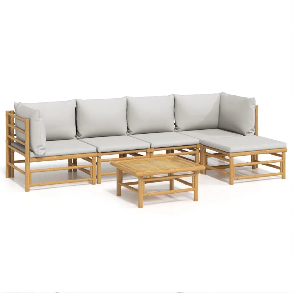 Set Salotto da Giardino 6pz con Cuscini Grigio Chiaro Bambù 3155104