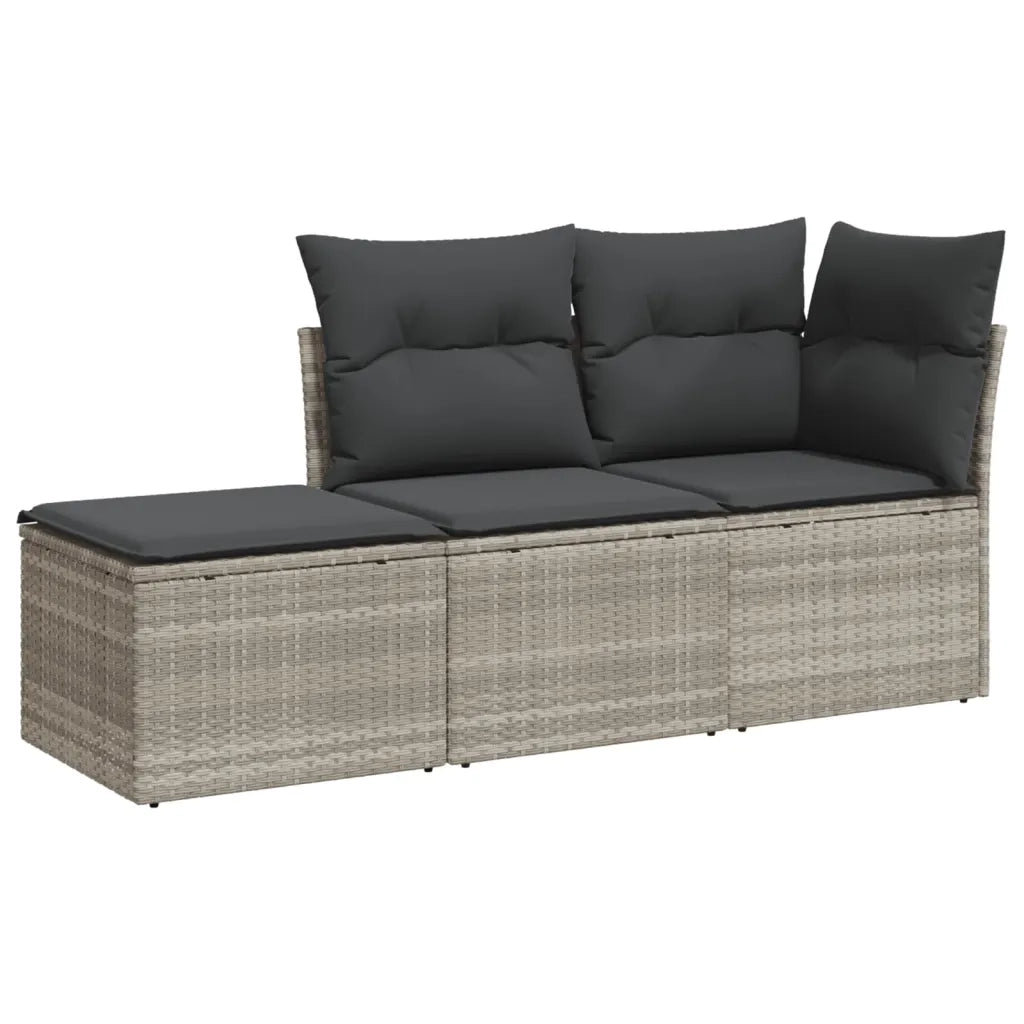 Set Divano da Giardino 3pz con Cuscini Grigio Chiaro Polyrattan