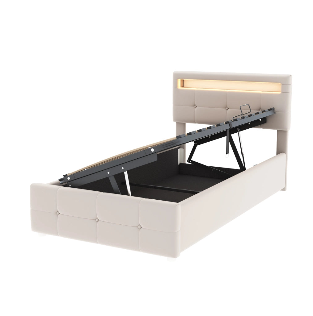 Letto imbottito 90x200 cm con LED e contenitore idraulico