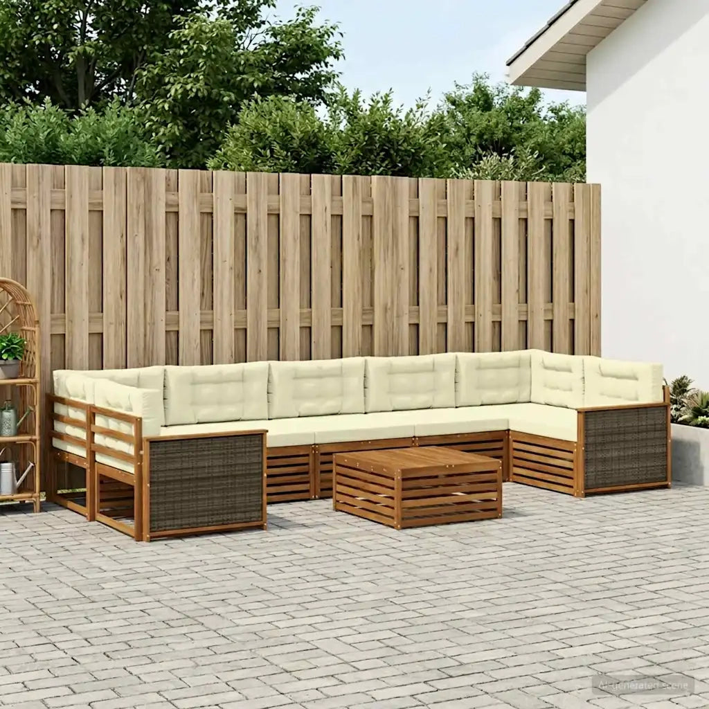 Set di divani da esterno con cuscino 8 pcs Naturale e Crema 3383138