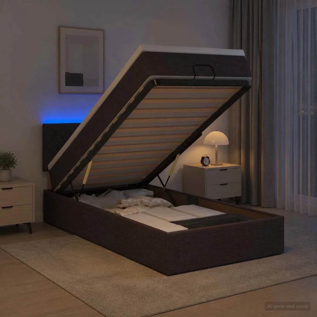 Letto Ottomano con Materasso e LED Marrone Scuro 100 x 200 cm 3456970