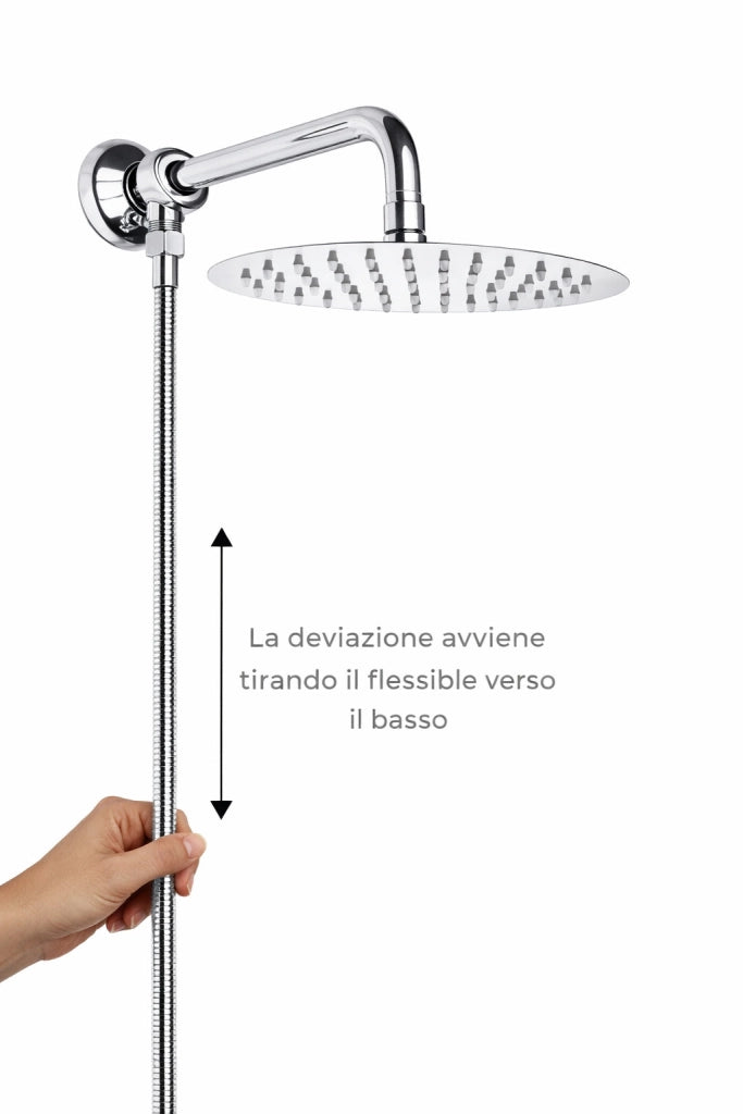 Kit set doccia completo con deviatore a pressione e braccio Cm 40