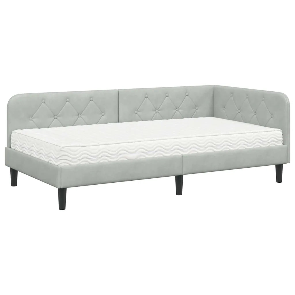 Cornice del letto ad angolo Grigio chiaro 90 x 200 cm Velluto
