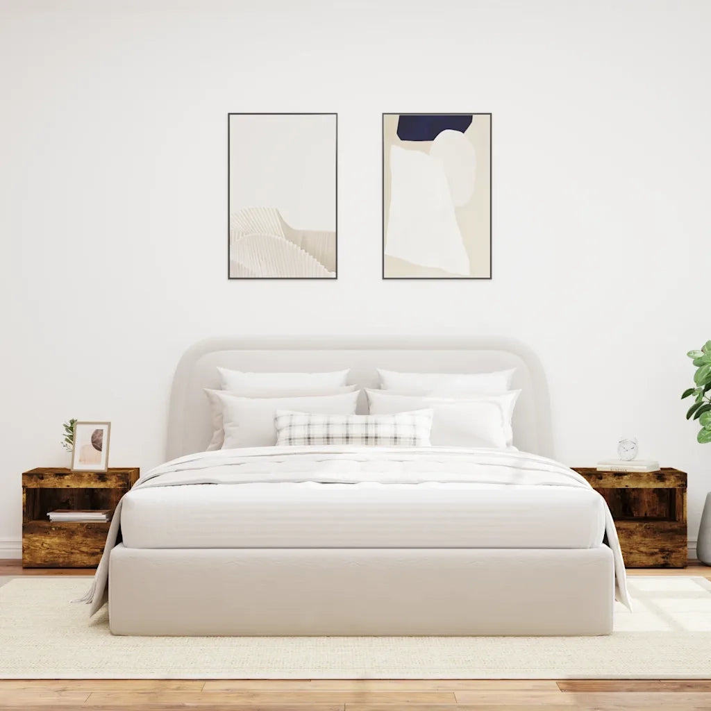 Set di 2 Comodini | Armadio da Notte | Mobiletto da notte con Luci LED Rovere Fumo 50x40x45 cm