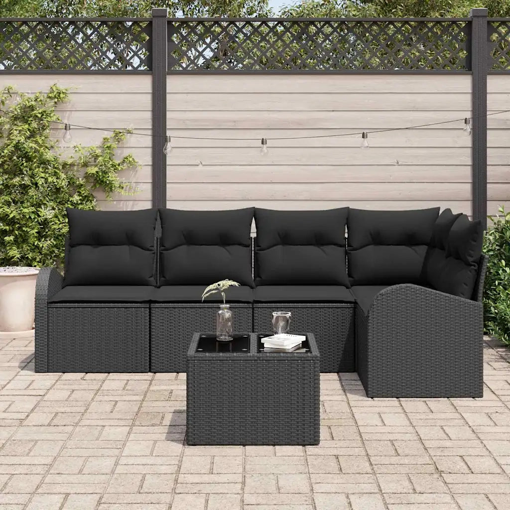 Set Divano da Giardino con cuscino 6 pcs Nero polyrattan