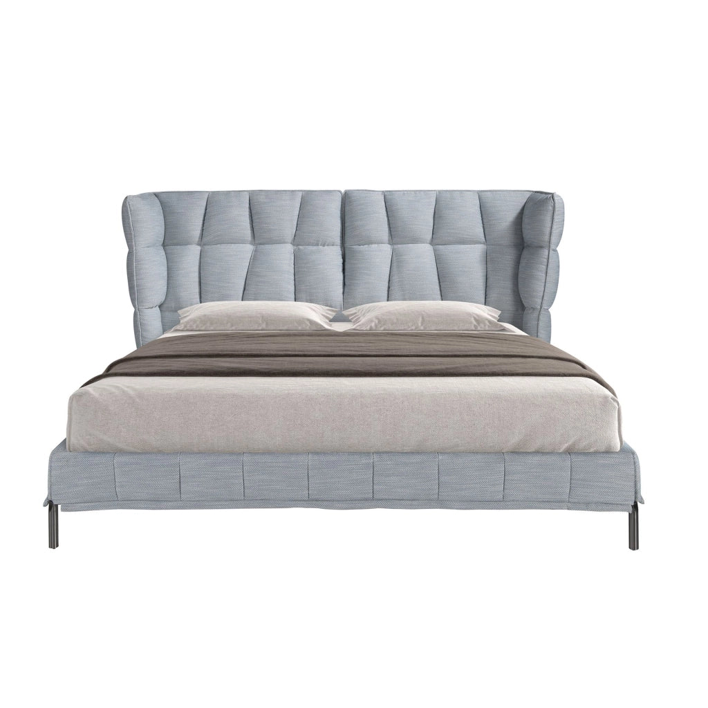 Letto in tessuto grigio-bluastro chiaro