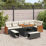 Set Divano da Giardino con cuscino 9 pcs Nero e Crema