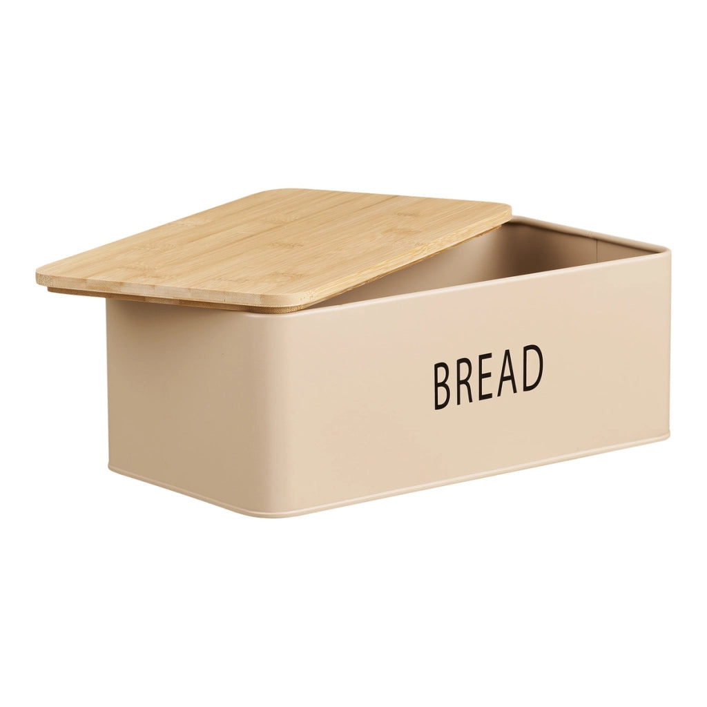 Set cucina Tula: panettiera e 3 contenitori in metallo beige e bambù