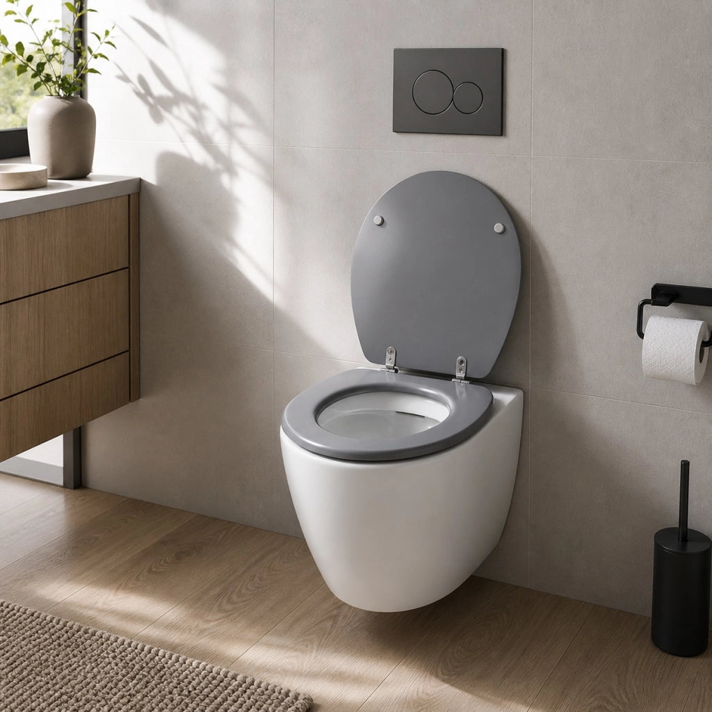 Sedile Copriwater Universale MDF Grigio Satinato Con Cerniere Acciaio 94102