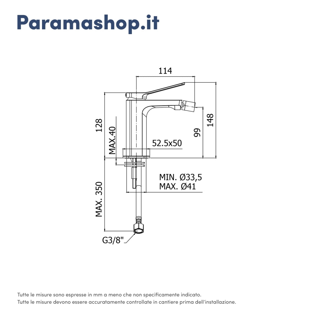 Paffoni miscelatore bidet senza scarico cromato mod. Tilt