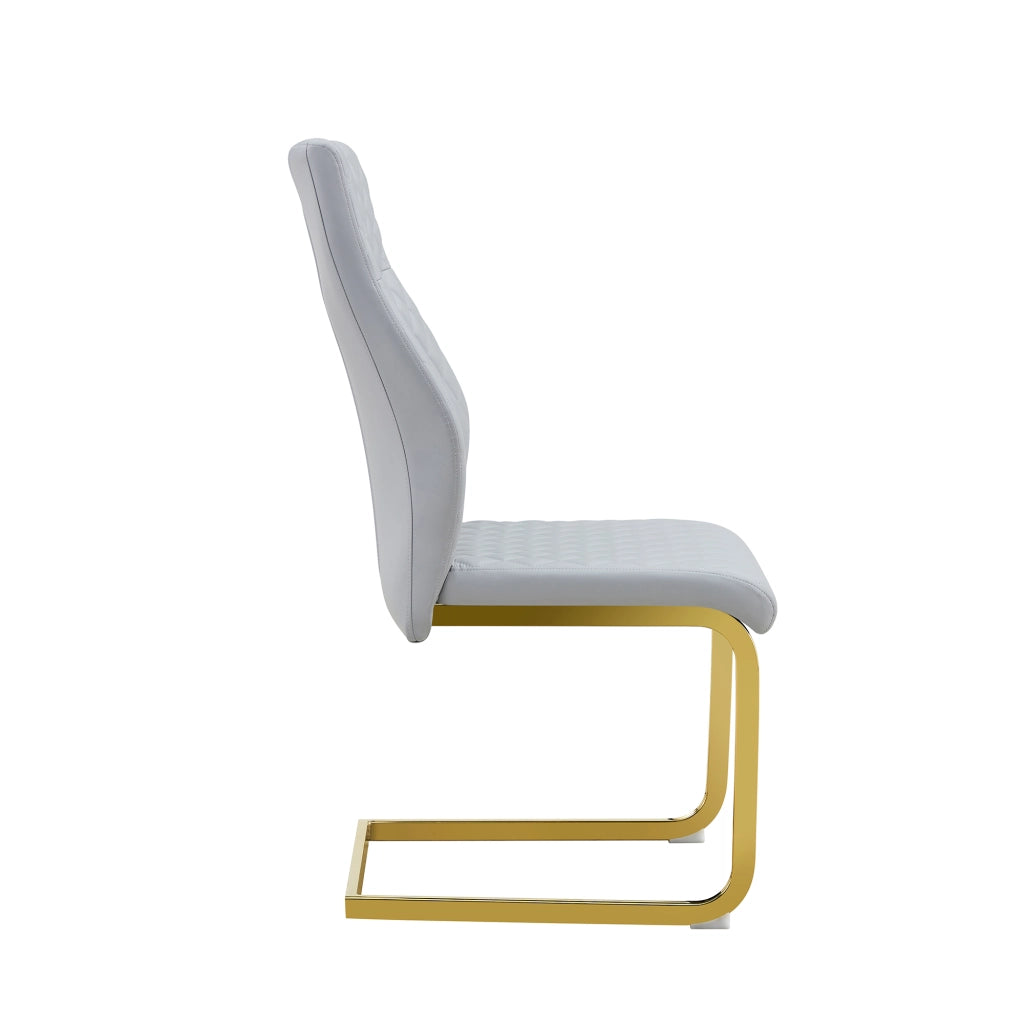 Set Tavolo Rotondo e 2 Sedie da Pranzo ¨C Xylo ¨C Piano MDF Effetto Legno, Gambe Oro, Tessuto Grigio Chiaro