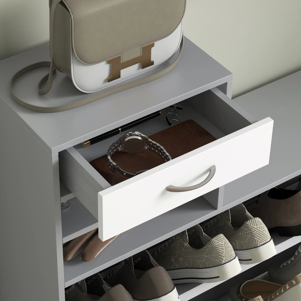 Appendiabiti con specchio e scarpiera ¨C zephmum ¨C 2 pezzi, grigio, con ganci e cassetto