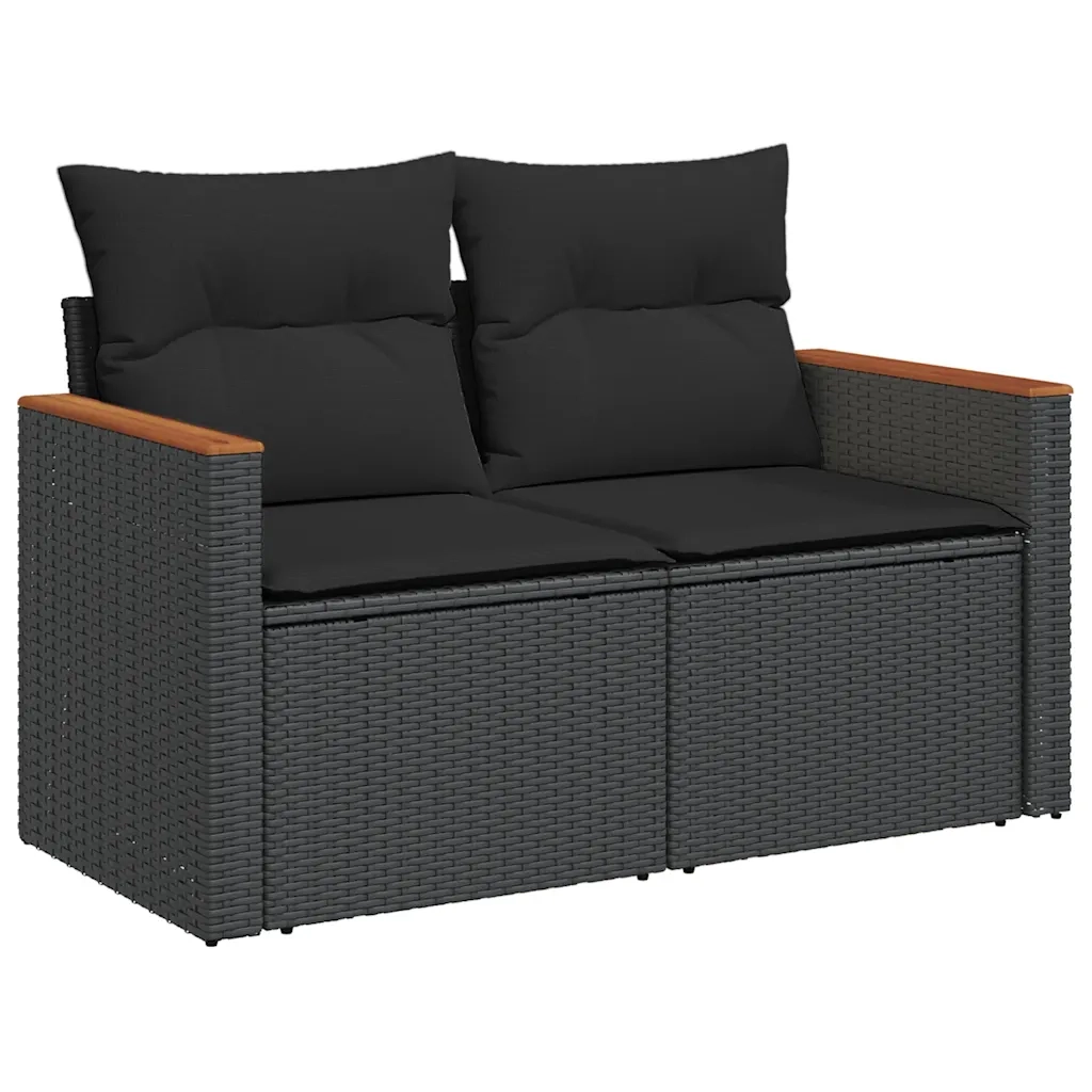Set Divano da Giardino 6 pz con Cuscini Nero Polyrattan Acacia 3327450