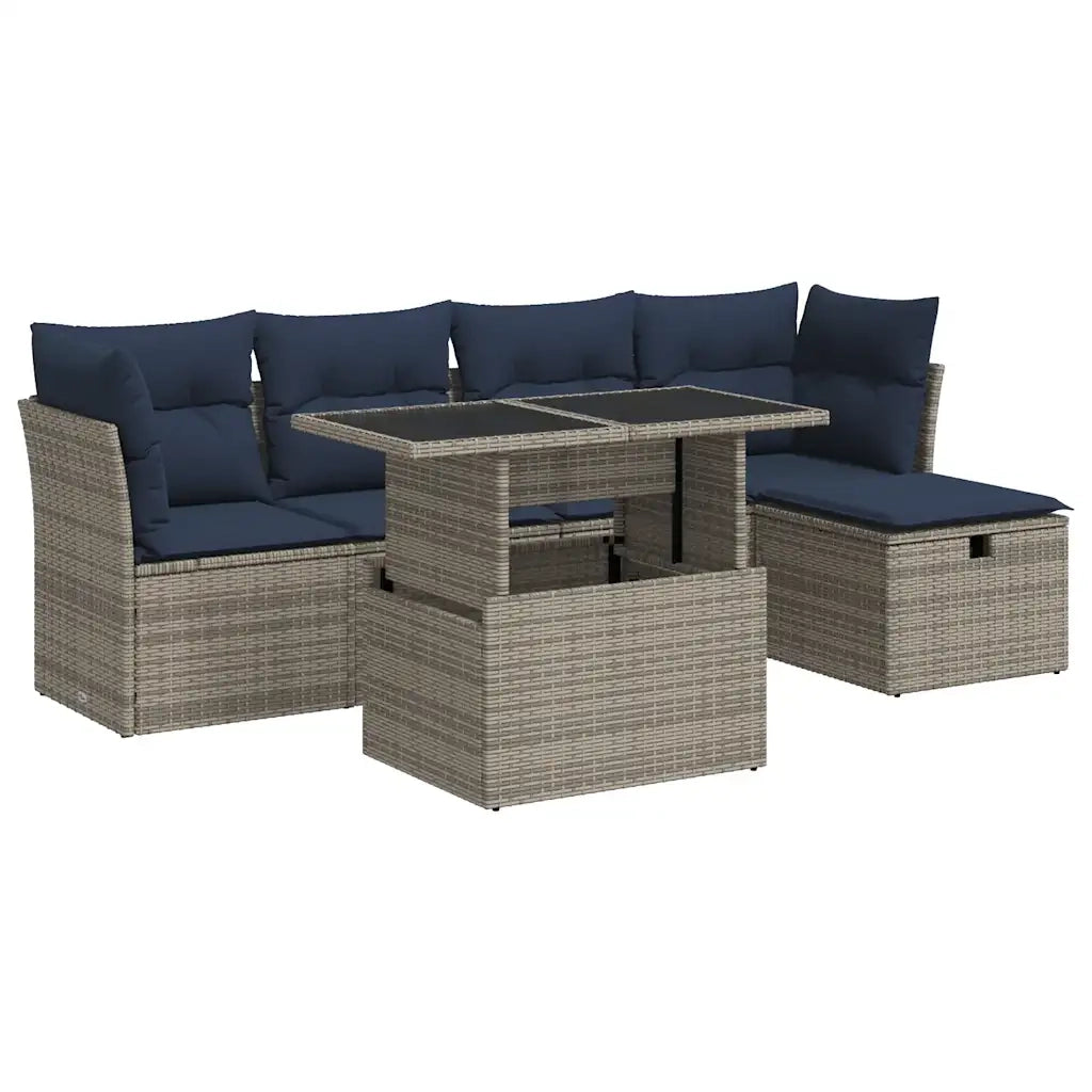 Set Divano da Giardino 6pz con Cuscini Grigio Polyrattan Acacia 3326142