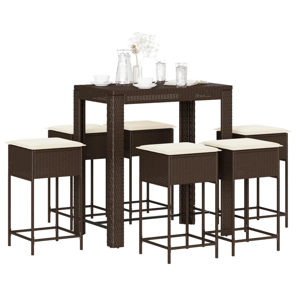 Set Bar da Giardino 7 pz con Cuscini in Polyrattan Marrone 3261453