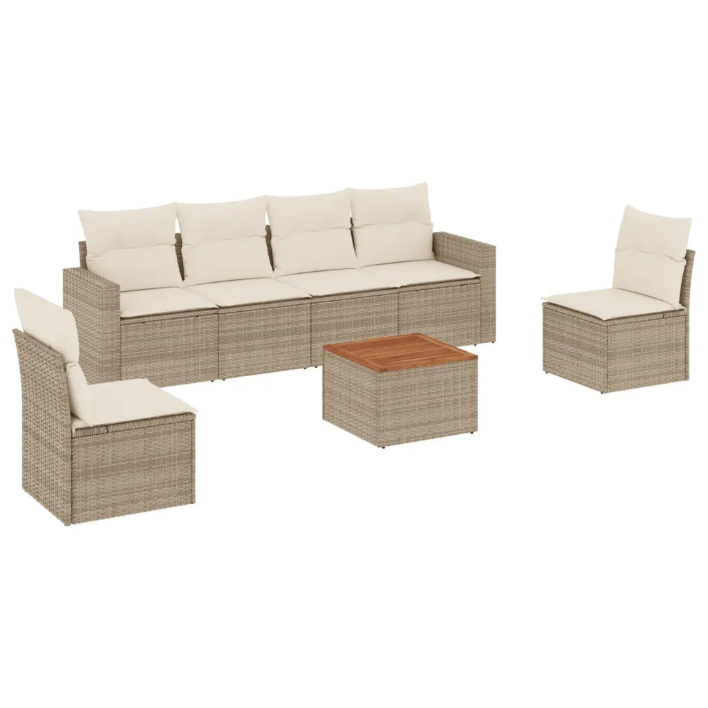 Set Divani da Giardino 7 pz con Cuscini Beige in Polyrattan 3224070