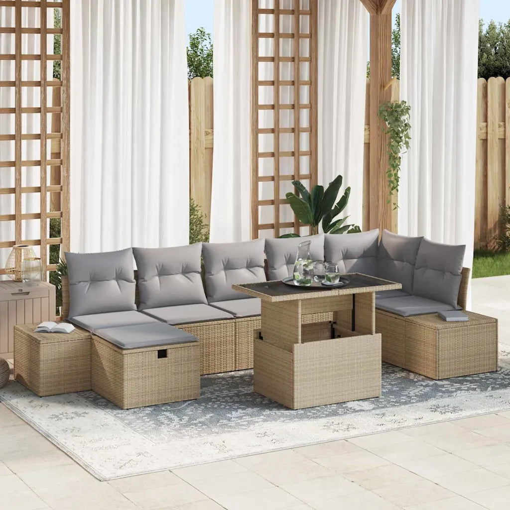 Set Divano da Giardino 8 pcs Beige polyrattan