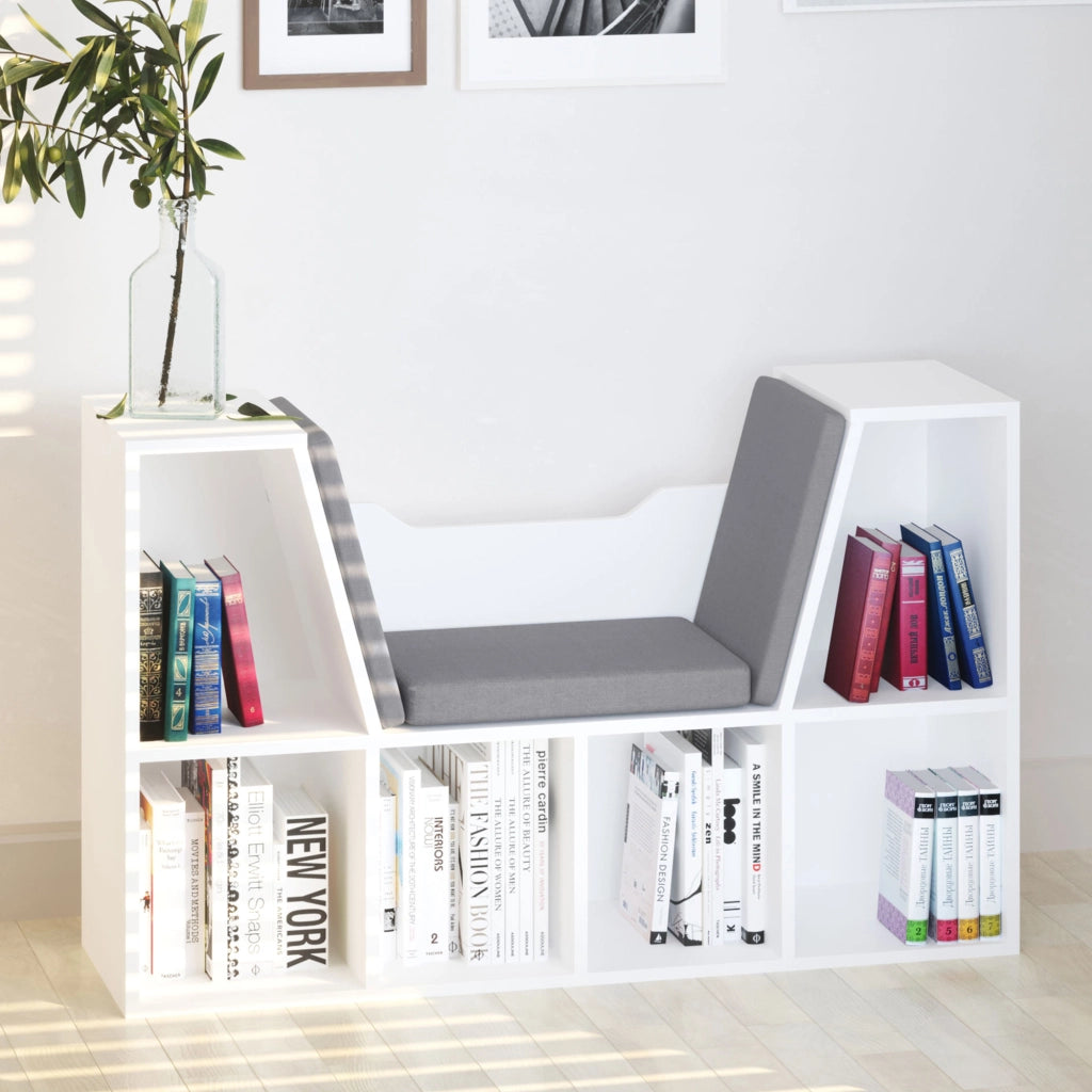 Libreria 6 Scomparti con Cuscini ¨C Xylo ¨C Legno Bianco 102x30x61 cm