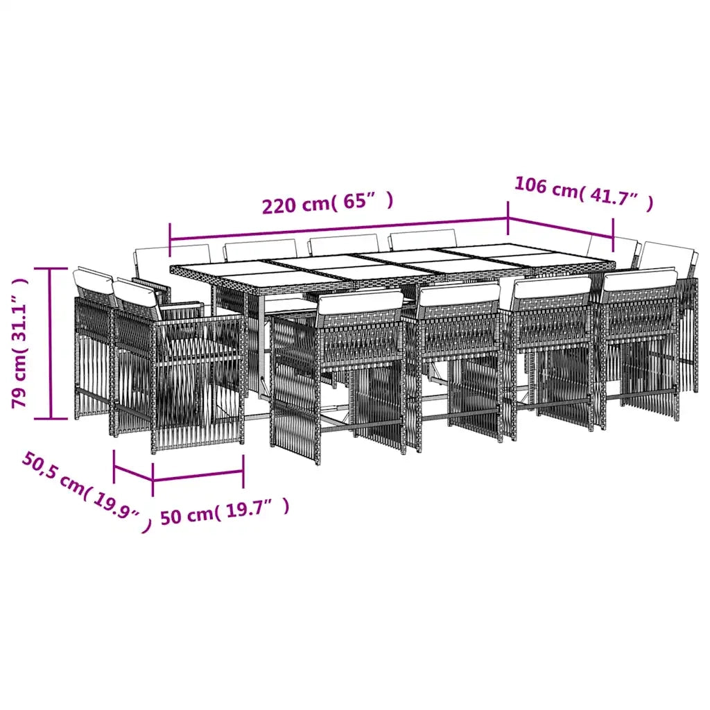 Set da Pranzo da Giardino 13pz con Cuscini Grigio in Polyrattan 3211763