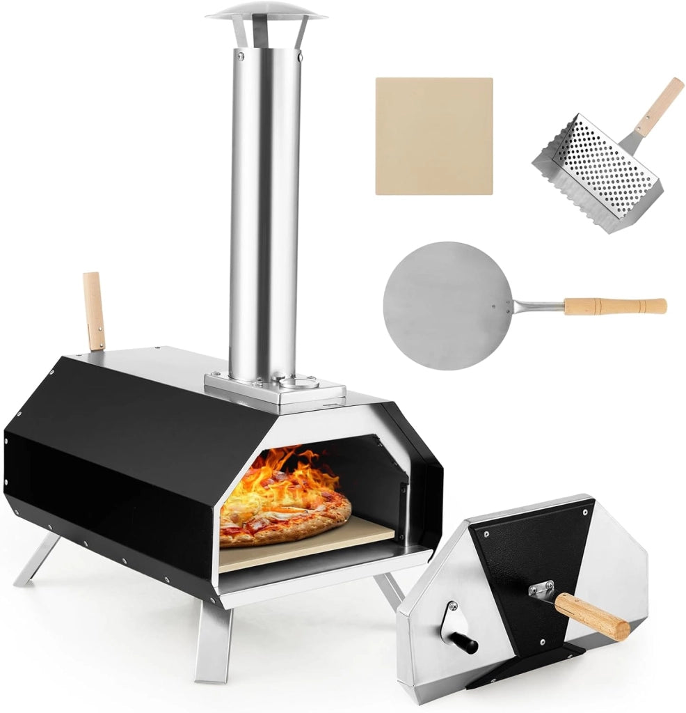 Foro per Pizza da Giardino, Forno Portabile a Legna da Esterno per Piazza, Forno per Pizza con Pietra per Pizza con Gambe Pieghevoli
