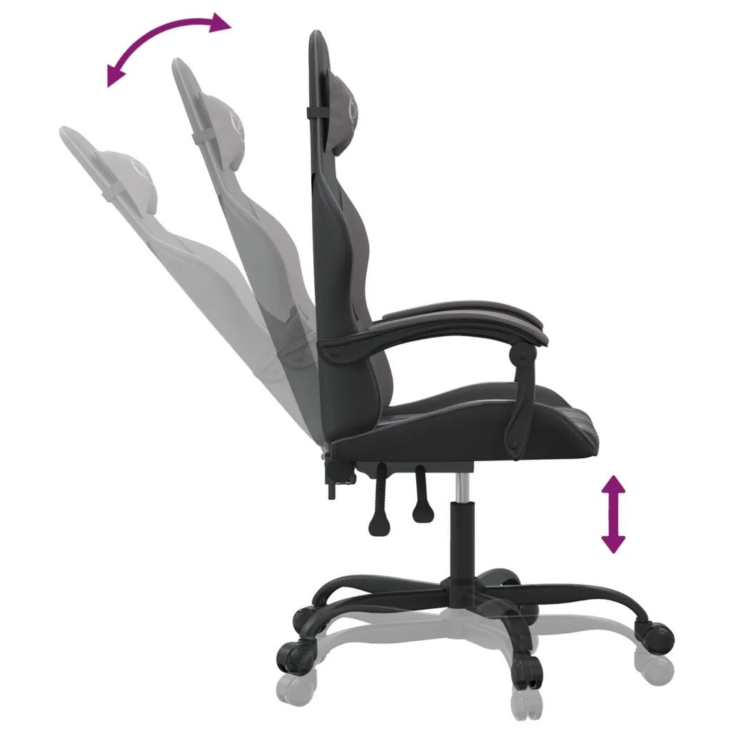 Sedia da Gaming Girevole Nera e Grigia in Similpelle 349595
