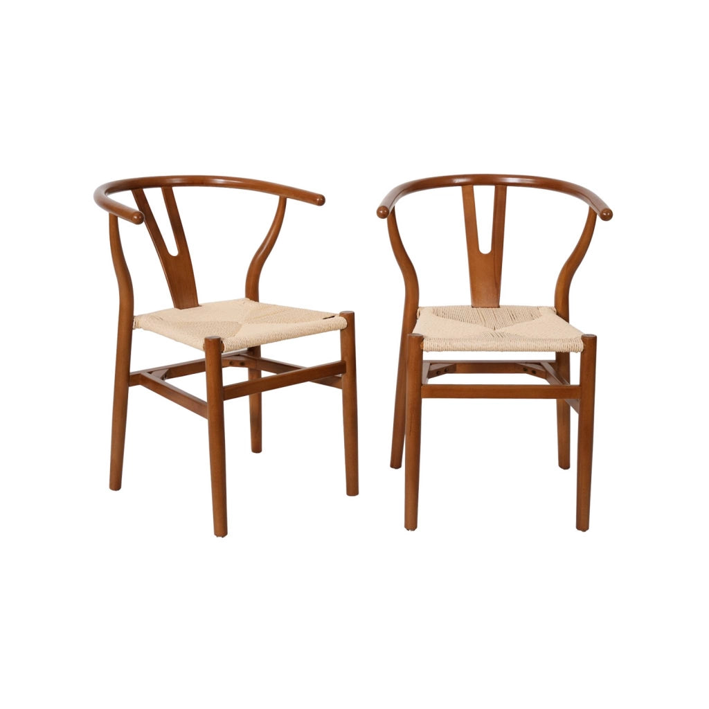Set 2 sedie in legno con seduta in corda, noce
