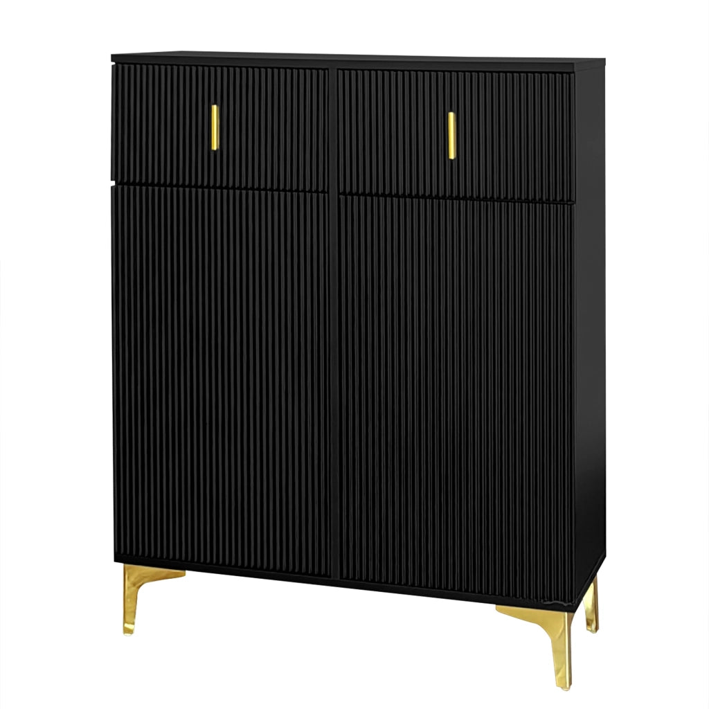 Credenza elegante nera con 2 cassetti, 2 ante e ripiani regolabili