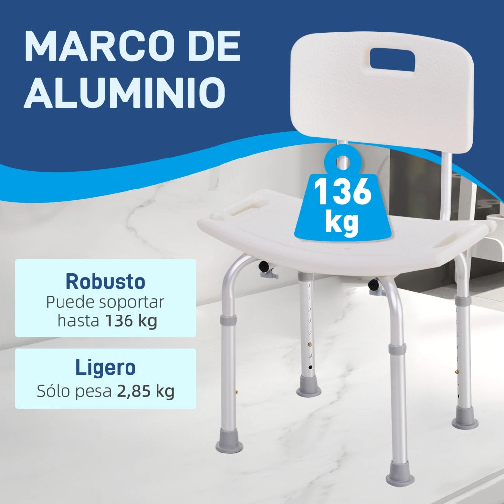 Sedia da Doccia Regolabile con Schienale ¨C zephmum ¨C Grigio Antiscivolo 136 kg