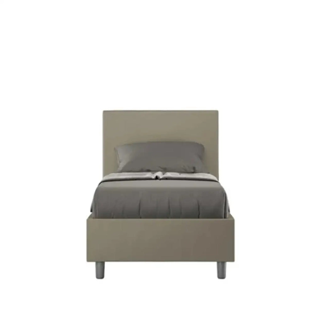 Letto singolo con rete imbottito 80x210 similpelle cappuccino Adele