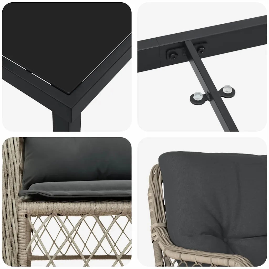 Set da Pranzo per Giardino 9 pcs Grigio chiaro polyrattan 3380245
