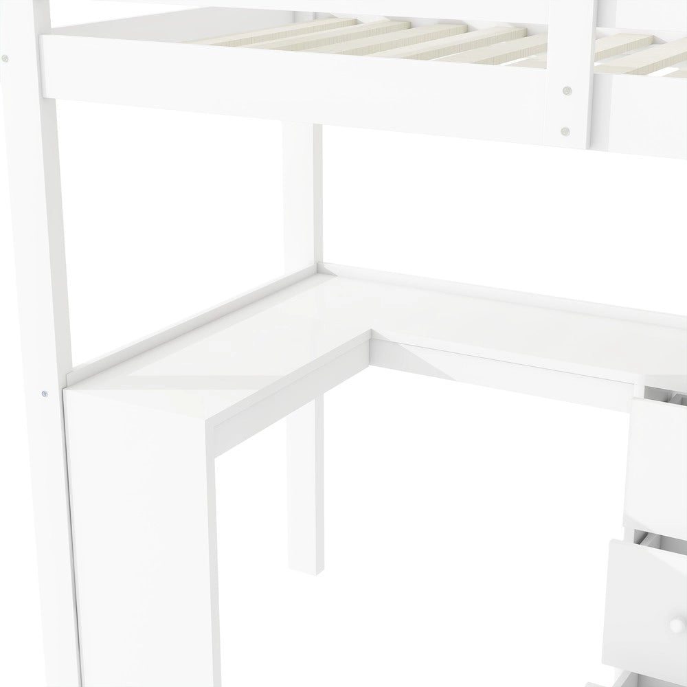 Letto a Soppalco con Scrivania e Cassetti ¨C MINIMAL ¨C Bianco 90x200