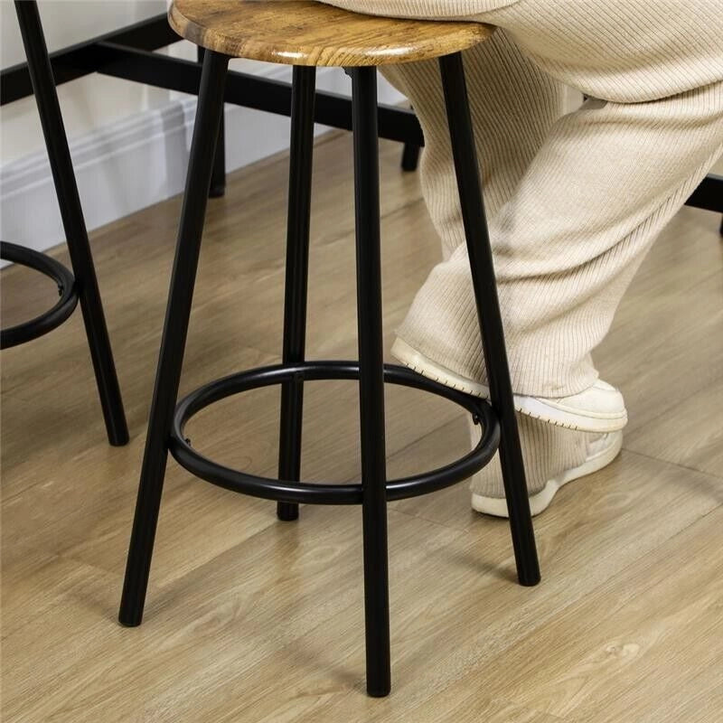 SET DA BAR 5 PEZZI CON TAVOLO ALTO E 4 SGABELLI STILE INDUSTRIALE, MARRONE E NERO