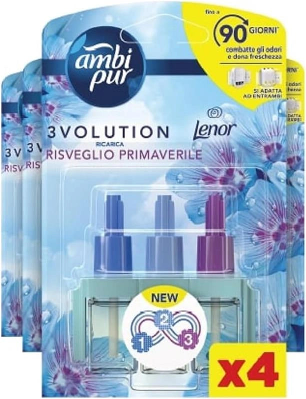 AMBIPUR 3 VOLUTION RICARICA RISVEGLIO PRIMAVERILE 20 ML 12 PZ X 3 FRAGRANZE FINO A 90 GIORNI DI DURATA