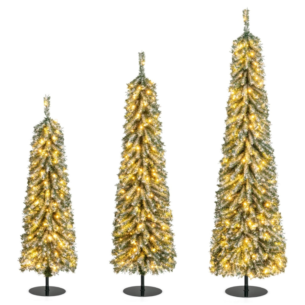 Set Alberi di Natale artificiali da 120/150/180cm, Alberi di Natale a matita con neve accumulata realistica