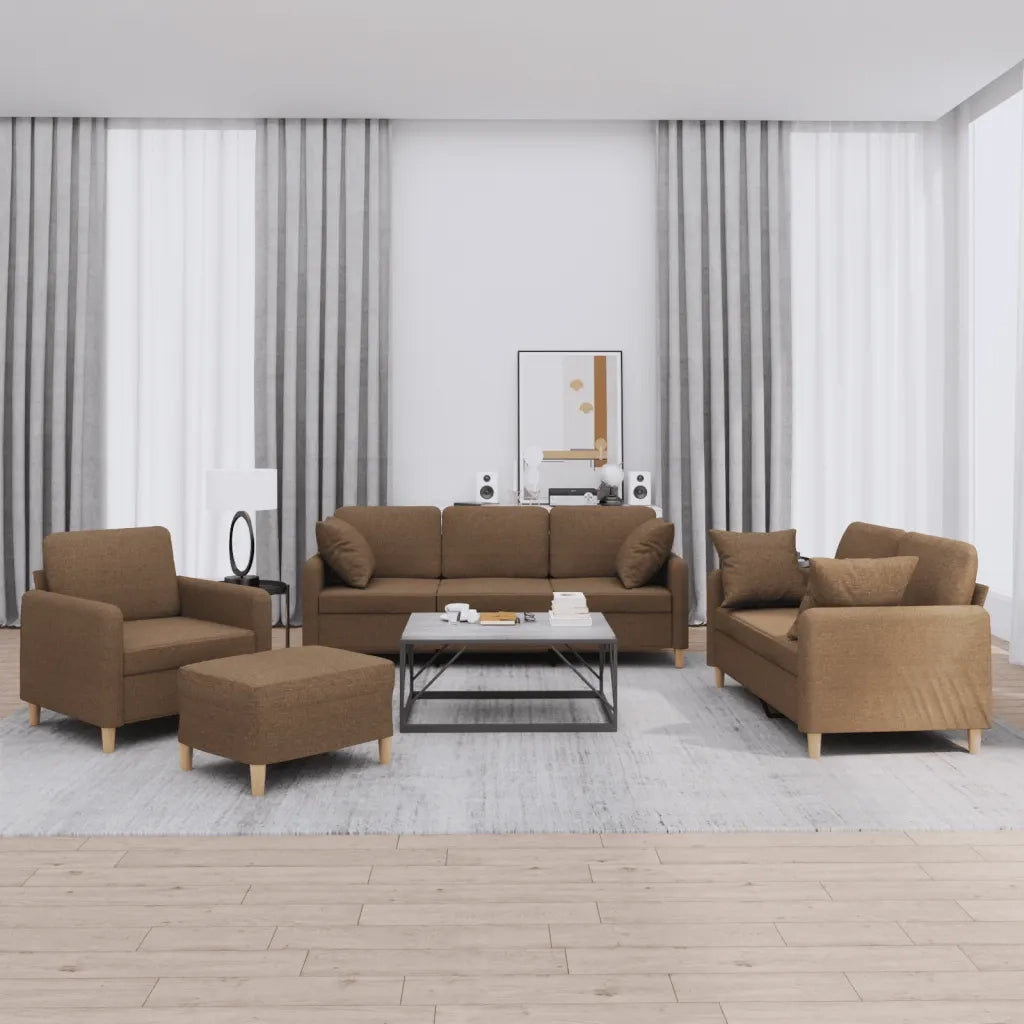 Set di Divani 4 pz con Cuscini Marrone in Tessuto 3202081