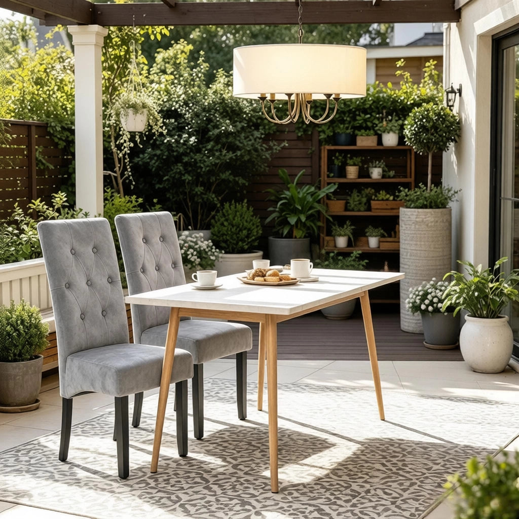 SEDIA da pranzo senza braccioli in legno massello e velluto grigio chiaro Set da 2 pezzi