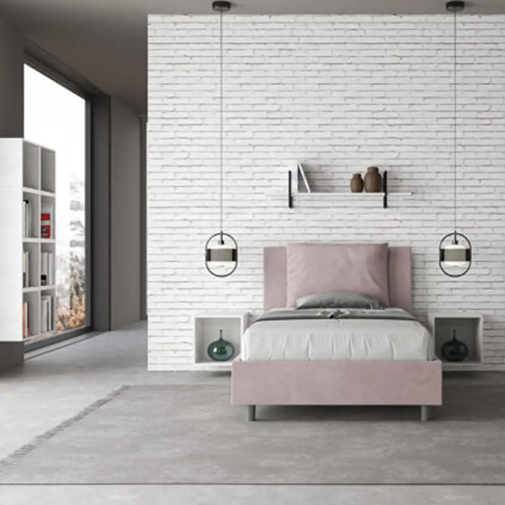 Letto una piazza e mezza senza rete imbottito 120x210 microfibra glicine Antea